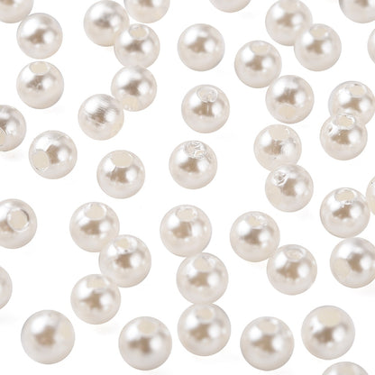 Pearl Beads, Cream White, Round, 8mm 2mm hole, Acrylic Dyed, 100 beads, approx 26gm