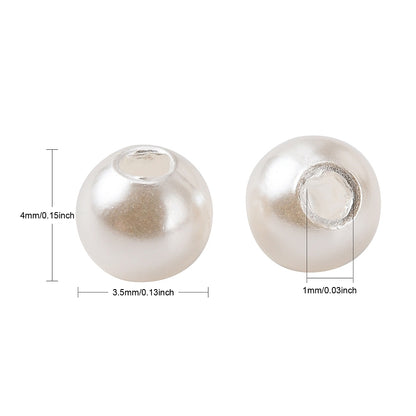 Pearl Beads, Cream White, Round, 8mm 2mm hole, Acrylic Dyed, 100 beads, approx 26gm