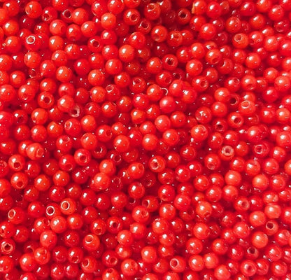 RED Round Simulate Pearl Beads, Plastic, 4mm, 30gm approx 1100 beads