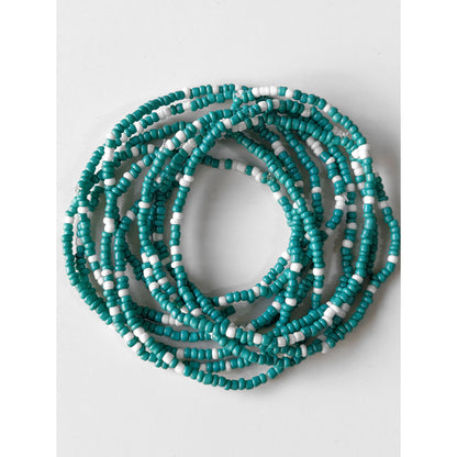 Seed Bead Bracelets, Stretch, Pack of 5 or 10, Jade Green and white beads, Ready to Wear Handmade Jewellery