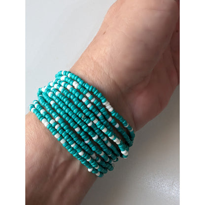 Seed Bead Bracelets, Stretch, Pack of 5 or 10, Jade Green and white beads, Ready to Wear Handmade Jewellery