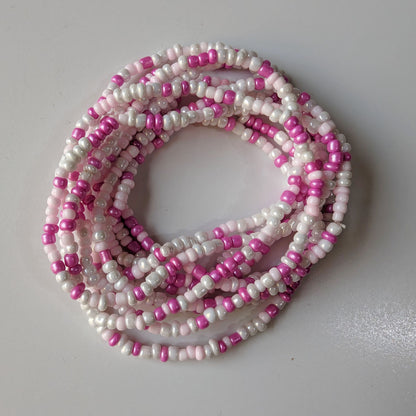 Pink & White Seed Bead Bracelets, Stretch, Multi Pack of 5 or 10, glass beads, Ready to Wear Handmade Jewellery
