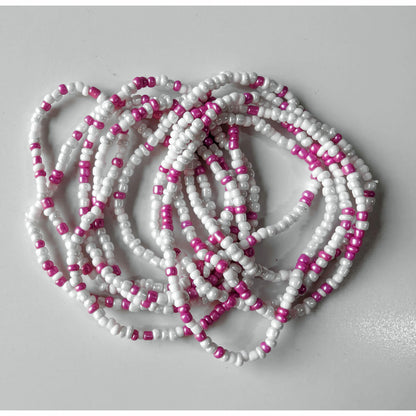 Pink & White Seed Bead Bracelets, Stretch, Multi Pack of 5 or 10, glass beads, Ready to Wear Handmade Jewellery