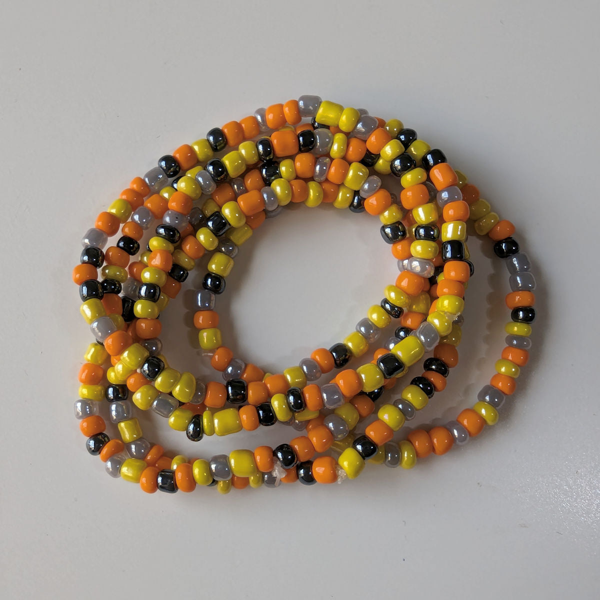 Orange & Yellow Seed Bead Bracelets, Stretch, Multi Pack of 5, glass beads, Ready to Wear Handmade Jewellery