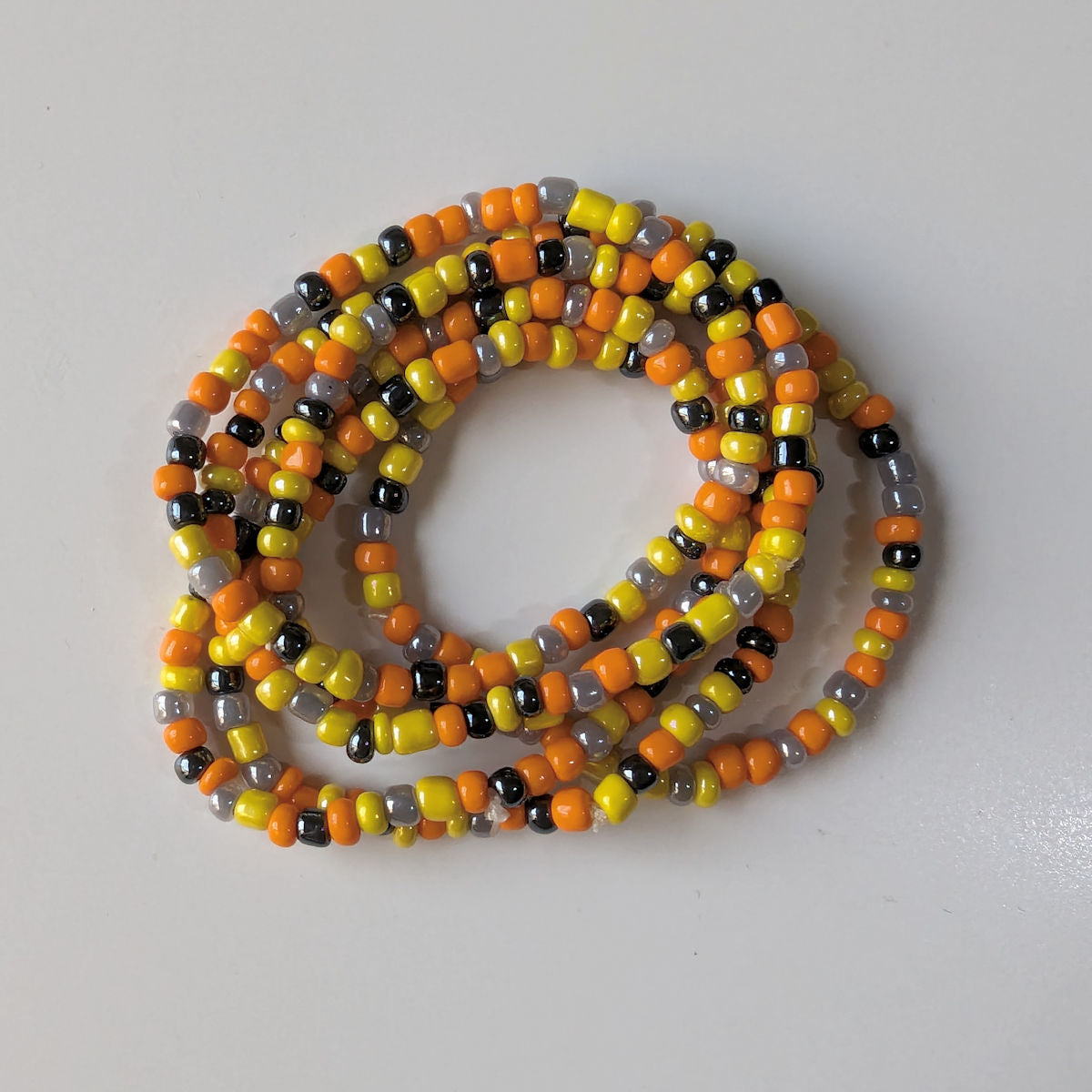 Orange & Yellow Seed Bead Bracelets, Stretch, Multi Pack of 5, glass beads, Ready to Wear Handmade Jewellery