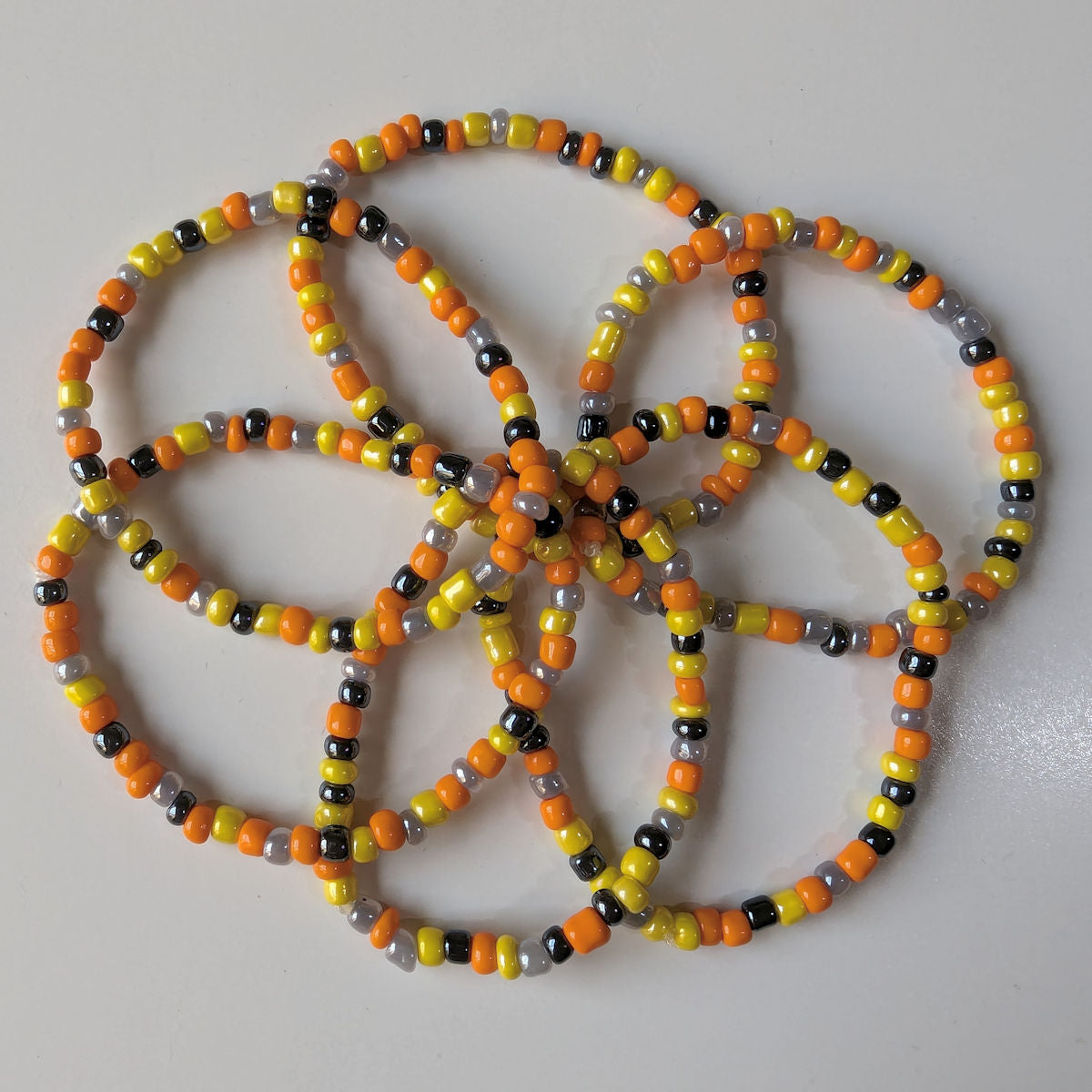 Orange & Yellow Seed Bead Bracelets, Stretch, Multi Pack of 5, glass beads, Ready to Wear Handmade Jewellery