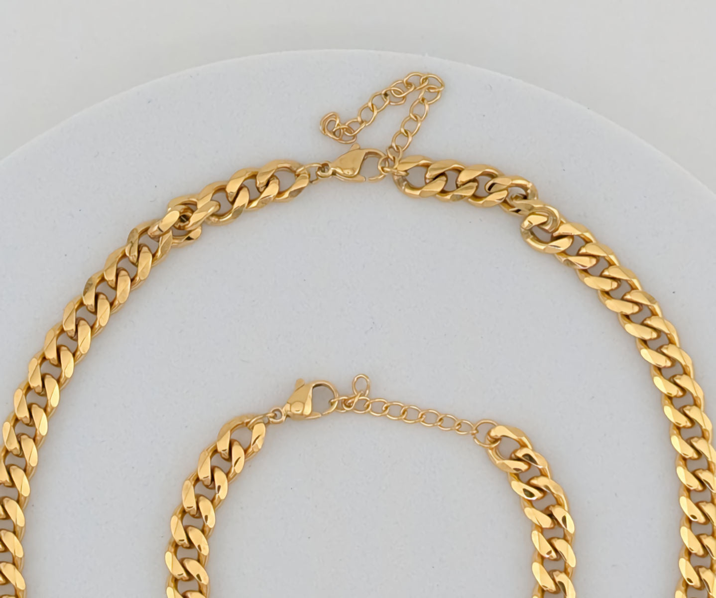 Ninky Designs Emerald-Cut Crystal Pendant Necklace and Bracelet Set 18K Gold Plated Stainless Steel closure