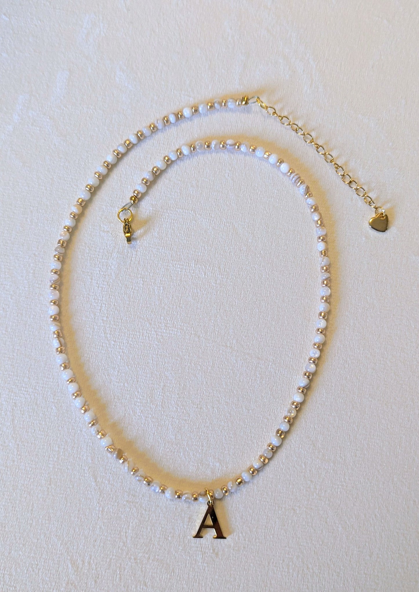 Gold Plated Initial Alphabet Letter and Natural Shell bead Necklace, personalised, gift for her