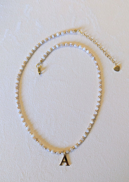 Gold Plated Initial Alphabet Letter and Natural Shell bead Necklace, personalised, gift for her