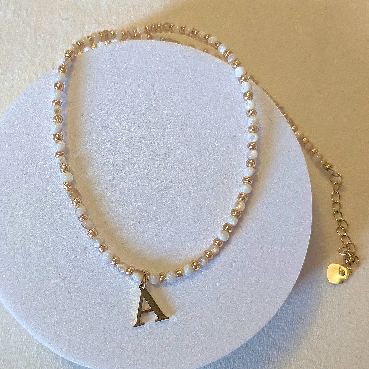 Gold Plated Initial Alphabet Letter and Natural Shell bead Necklace, personalised, gift for her