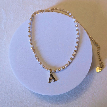 Gold Plated Initial Alphabet Letter and Natural Shell bead Necklace, personalised, gift for her