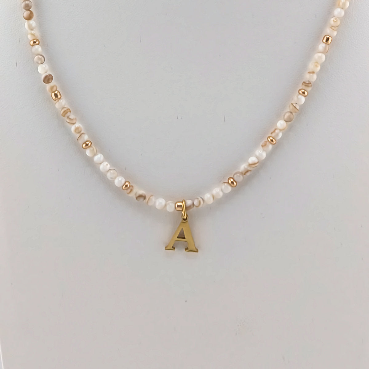 Gold Plated Initial Alphabet Letter and Natural Shell bead Necklace, personalised, gift for her