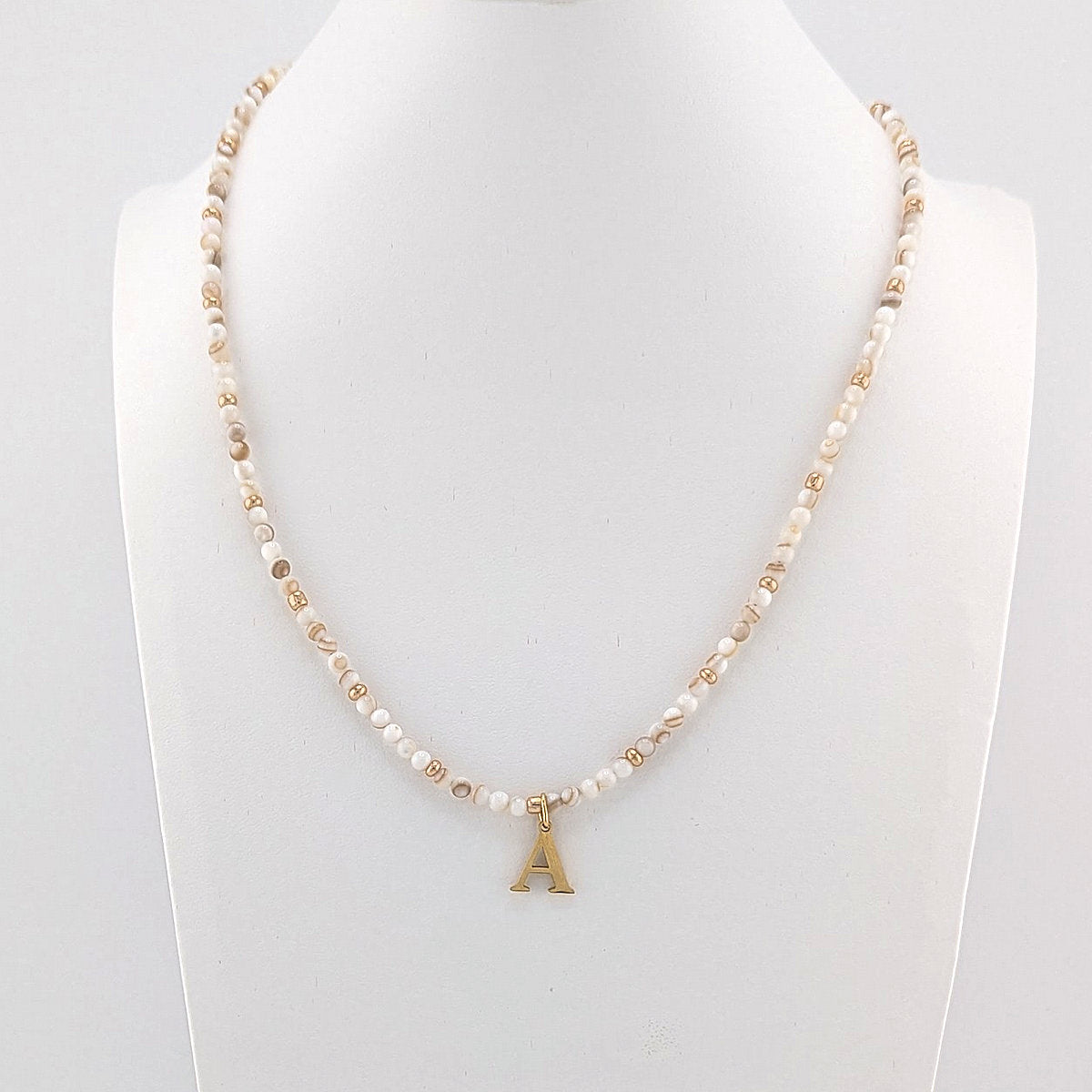 Gold Plated Initial Alphabet Letter and Natural Shell bead Necklace, personalised, gift for her