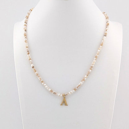 Gold Plated Initial Alphabet Letter and Natural Shell bead Necklace, personalised, gift for her