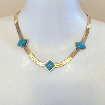 Turquoise Gemstones on a 18K Gold Plated Snake Chain Necklace and Bracelet set