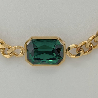 Ninky Designs Emerald-Cut Crystal Pendant Necklace and Bracelet Set 18K Gold Plated Stainless Steel