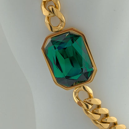 Ninky Designs Emerald-Cut Crystal Pendant Necklace and Bracelet Set 18K Gold Plated Stainless Steel close up