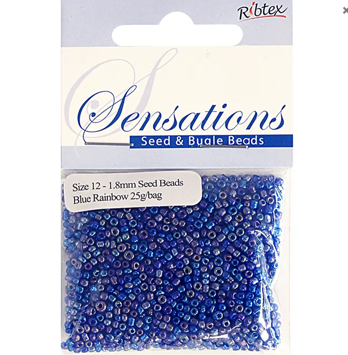 Blue Rainbow Iridescent Glass Seed Beads, Round, size 12/0 1.8mm, bag of 25gm Sensations