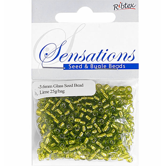 Glass Seed Beads Lime Green 3.6mm size 6/0 25g, Ribtex Sensations, Jewellery Making, Beading, Craft