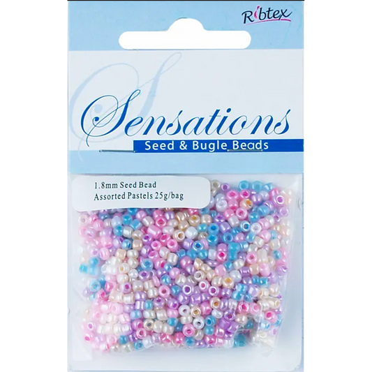 Glass Seed Beads, Assorted Rainbow Pastels, 1.8mm pack of 25gm