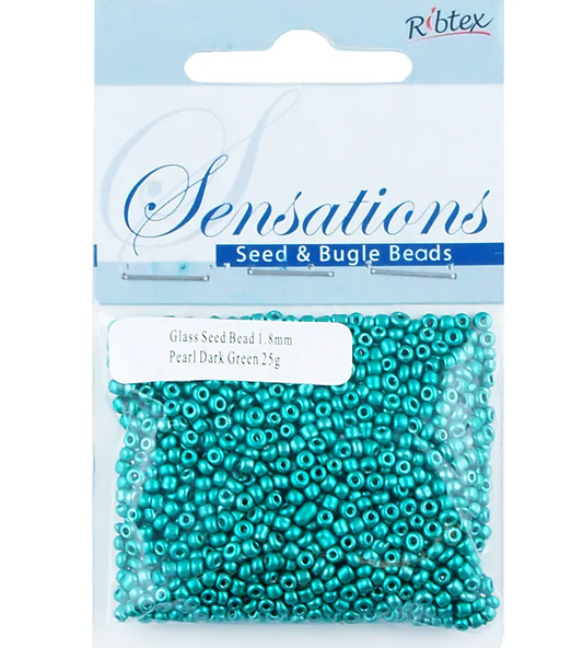 Dark Green Pearl Glass Seed Beads, Round, size 12/0 1.8mm, bag of 25gm Sensations