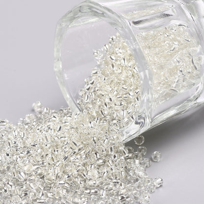 White Glass Seed Beads, Round, Silver Lined, 12/0 2mm, 1mm hole, bag of 30gm approx 2000 beads