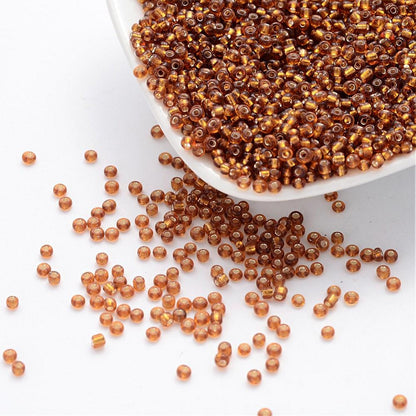 Dark Goldenrod Glass Seed Beads, Round, Silver Lined, 12/0 2mm, 1mm hole, 30gm approx 2000 beads