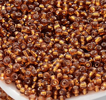 Dark Goldenrod Glass Seed Beads, Round, Silver Lined, 12/0 2mm, 1mm hole, 30gm approx 2000 beads