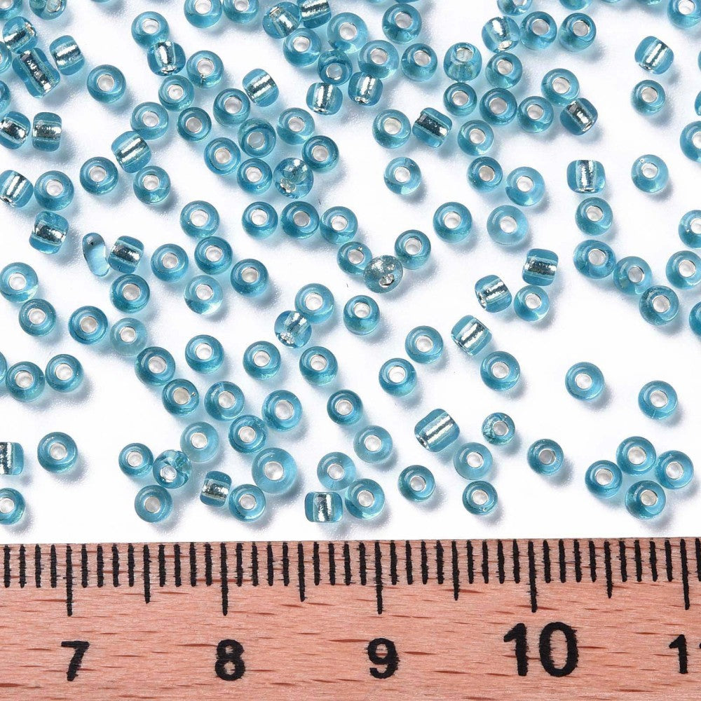 Pale Turquoise Glass Seed Beads, Round, Silver Lined, 12/0 2mm, 1mm hole, 30gm approx 2000 beads
