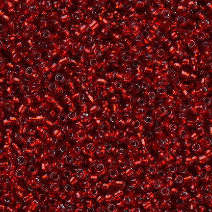 Red Glass Seed Beads, Round, Silver Lined, 12/0 2mm, 1mm hole, 30gm approx 2000 beads