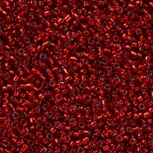 Red Glass Seed Beads, Round, Silver Lined, 12/0 2mm, 1mm hole, 30gm approx 2000 beads