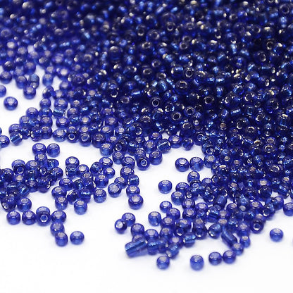 Blue Glass Seed Beads, Round, Silver Lined, 12/0 2mm, 1mm hole, 30gm approx 2000 beads