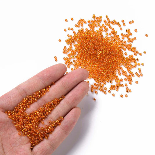 Orange Red Glass Seed Beads, Round, Silver Lined, 12/0 2mm, 1mm hole, 30gm approx 2000 beads