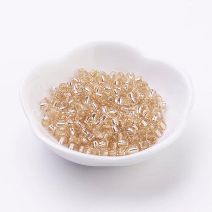 Light orange-brown Glass Seed Beads, Round, Silver Lined, 12/0 2mm, 1mm hole, 30gm approx 2000 beads