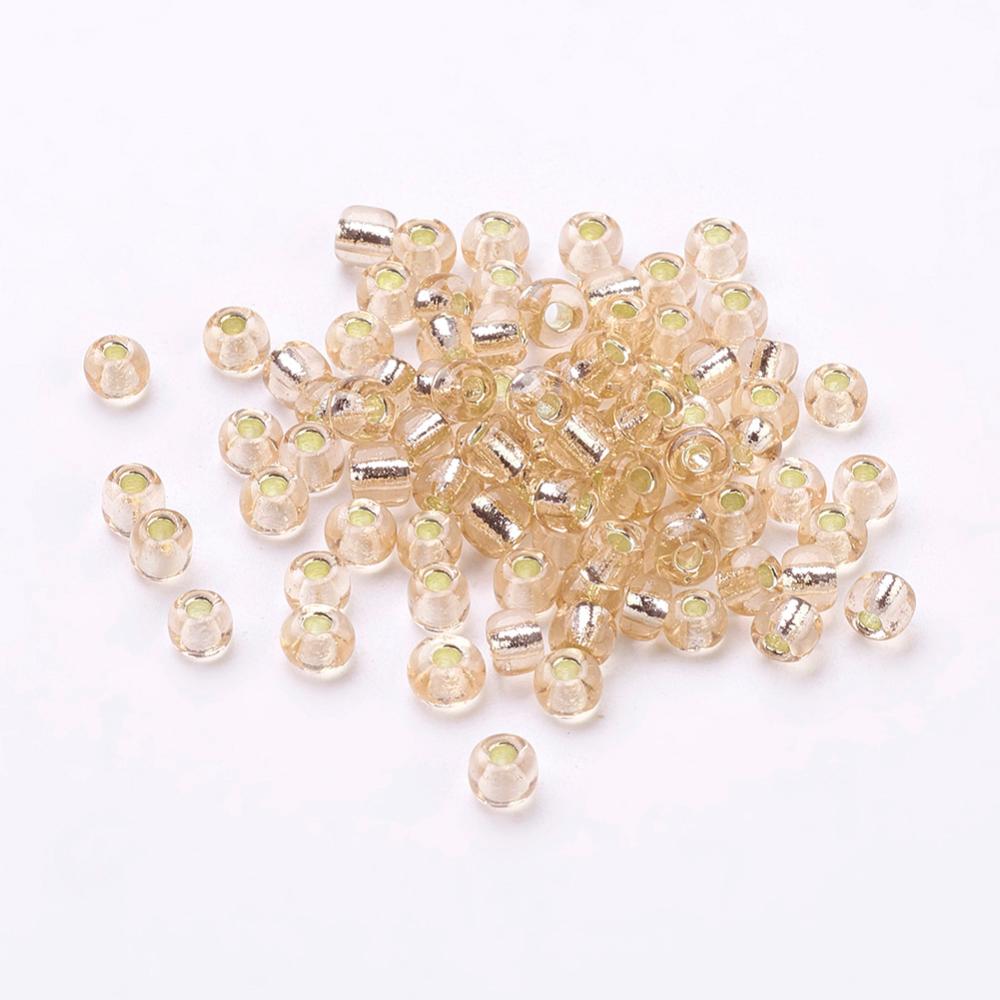 Light orange-brown Glass Seed Beads, Round, Silver Lined, 12/0 2mm, 1mm hole, 30gm approx 2000 beads