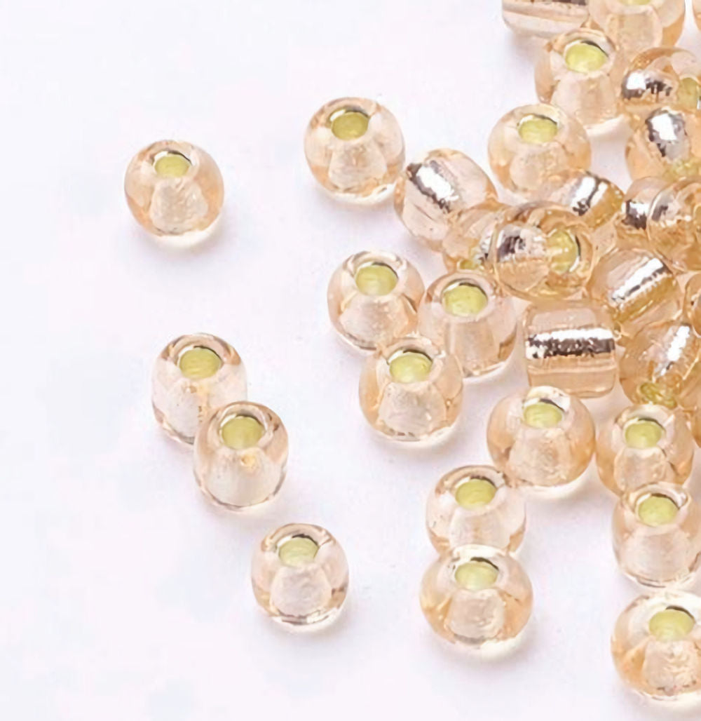 Light orange-brown Glass Seed Beads, Round, Silver Lined, 12/0 2mm, 1mm hole, 30gm approx 2000 beads