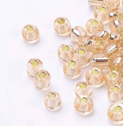 Light orange-brown Glass Seed Beads, Round, Silver Lined, 12/0 2mm, 1mm hole, 30gm approx 2000 beads