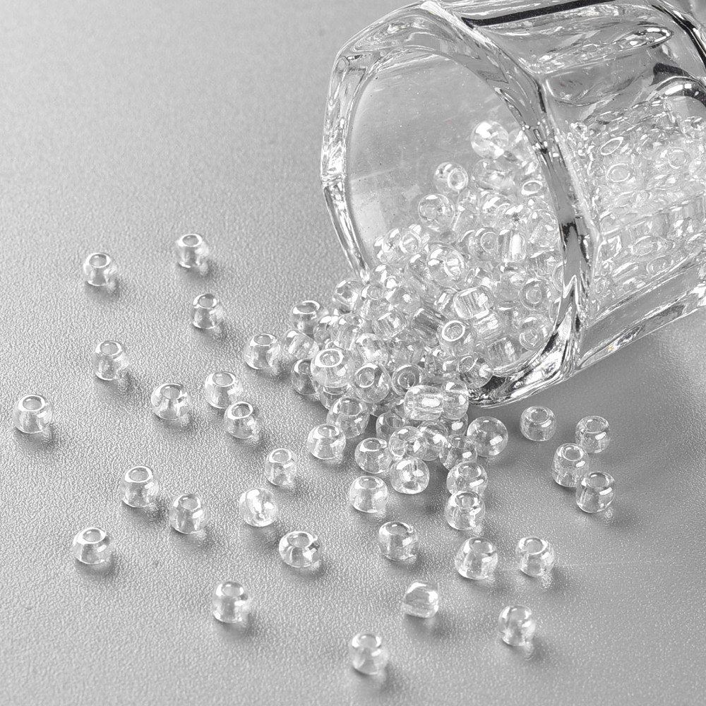Clear Transparent Glass Seed Beads 3mm, Lustered, hole 1mm, 40gm approx 1000 beads