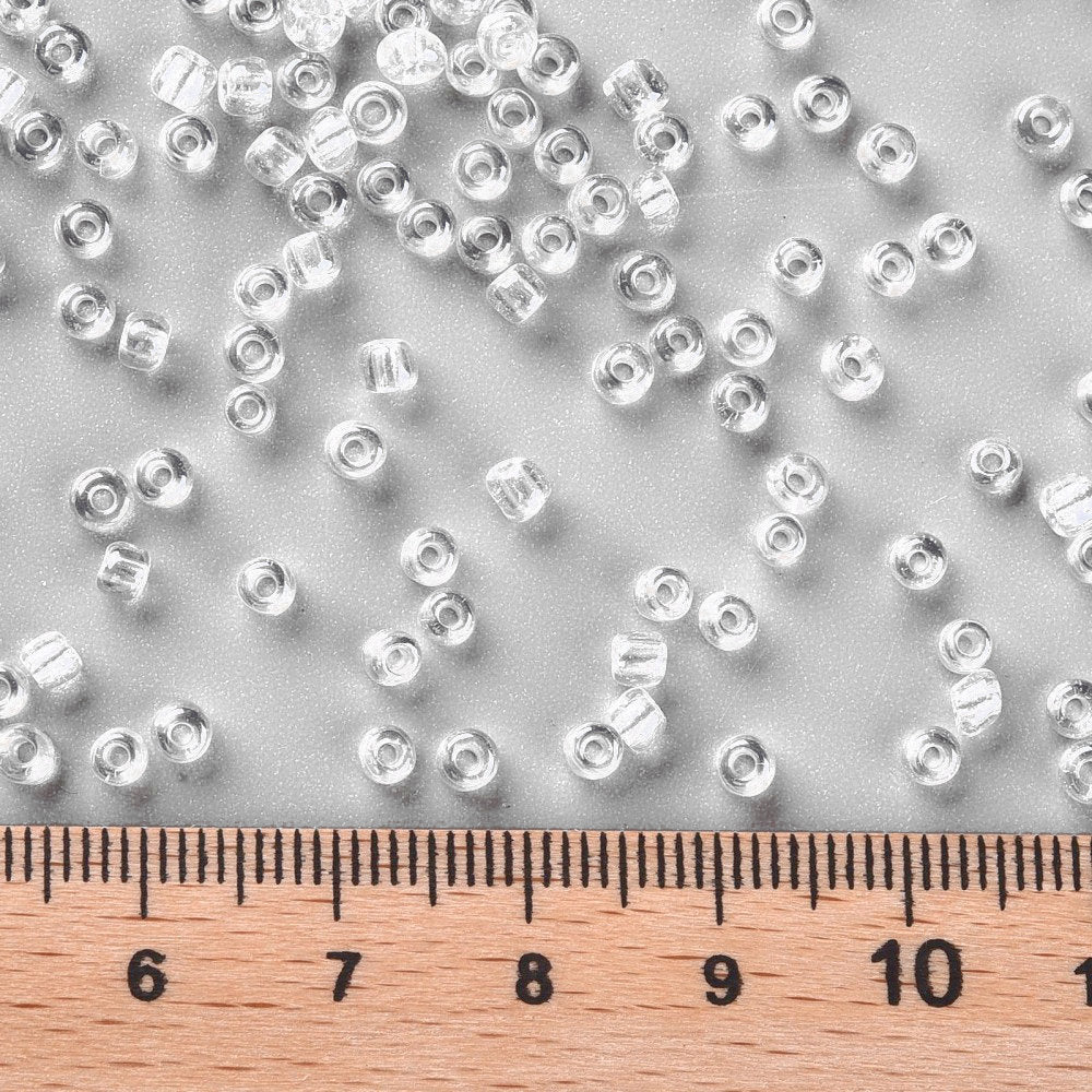 Clear Transparent Glass Seed Beads 3mm, Lustered, hole 1mm, 40gm approx 1000 beads