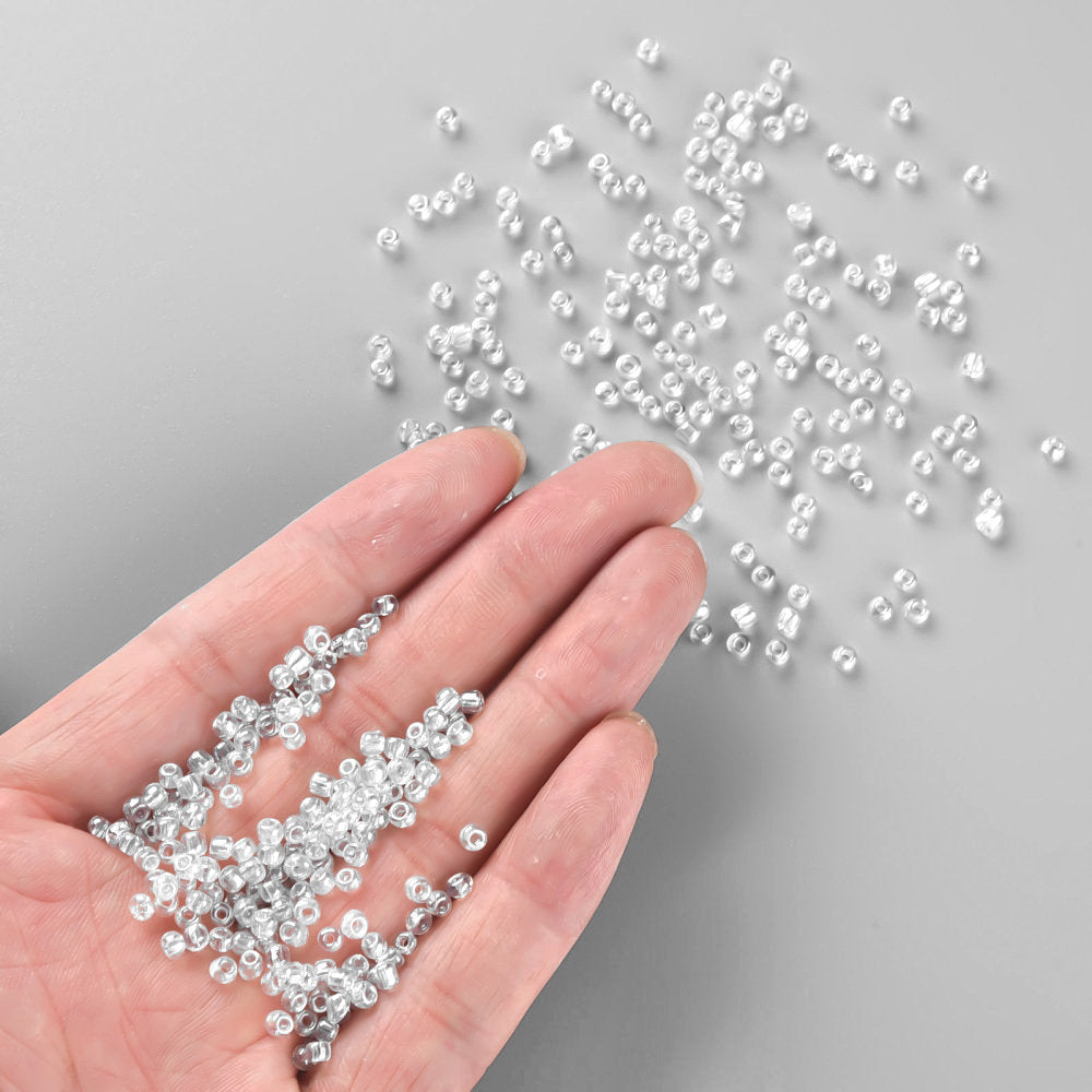 Clear Transparent Glass Seed Beads 3mm, Lustered, hole 1mm, 40gm approx 1000 beads
