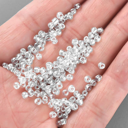 Clear Transparent Glass Seed Beads 3mm, Lustered, hole 1mm, 40gm approx 1000 beads