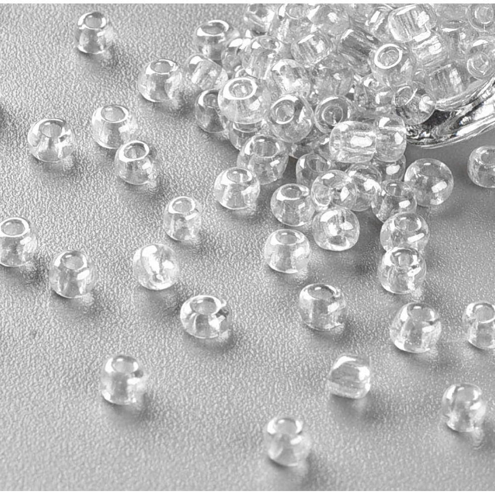 Clear Transparent Glass Seed Beads 3mm, Lustered, hole 1mm, 40gm approx 1000 beads