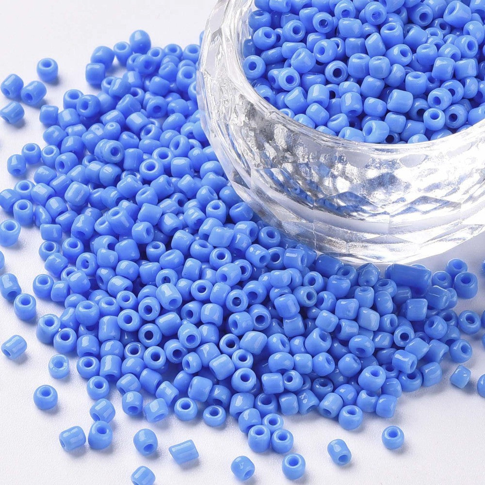 Cornflower Blue Glass Seed Beads, Opaque, 2mm 1mm hole, bag of 30gm approx 2000 beads