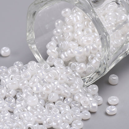 White Glass Seed Beads 3mm, Ceylon, hole 1mm, 40gm approx 1000 beads, pearl lustre finish