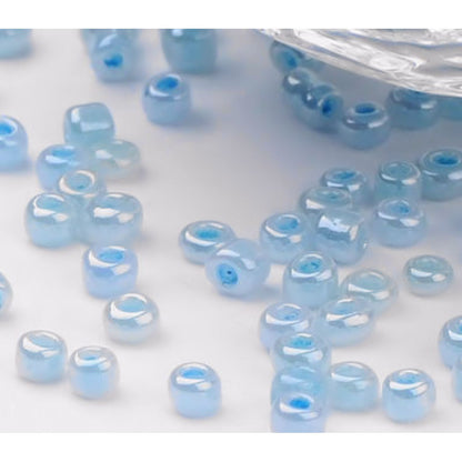 Blue Glass Seed Beads 3mm, Pale Turquoise Ceylon, hole 1mm, 40gm approx 1000 beads, pearl lustre finish