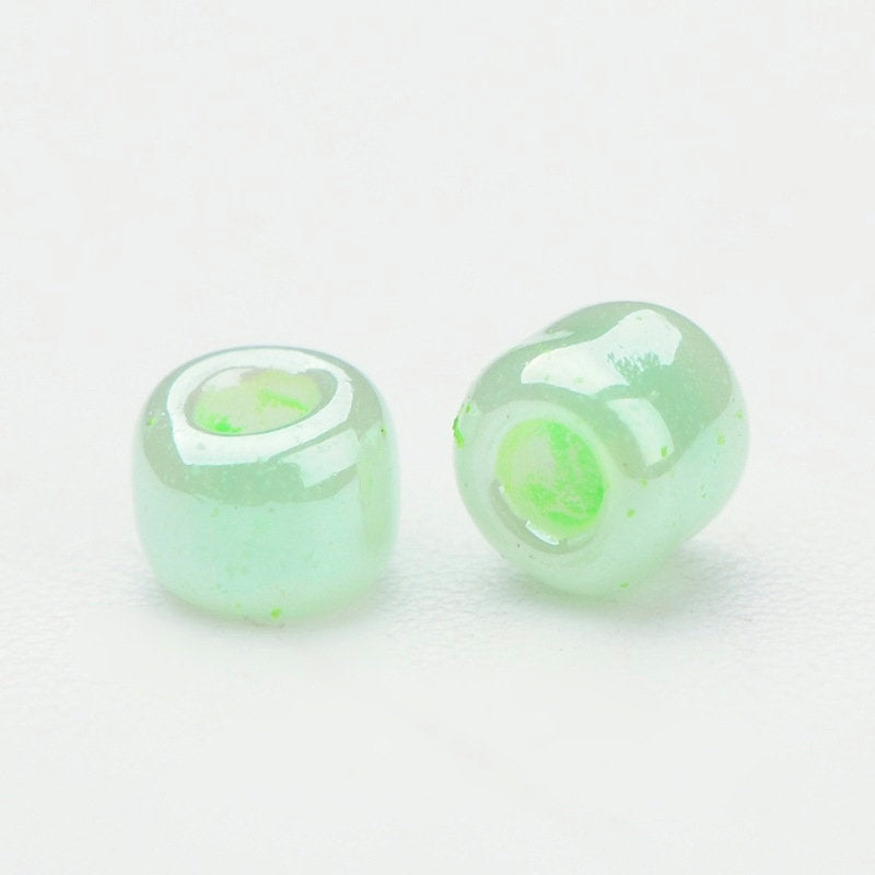 Light Green Glass Seed Beads 3mm, Ceylon, hole 1mm, 40gm approx 1000 beads, pearl lustre finish