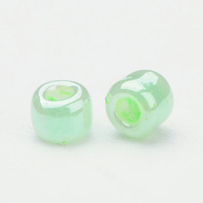 Light Green Glass Seed Beads 3mm, Ceylon, hole 1mm, 40gm approx 1000 beads, pearl lustre finish