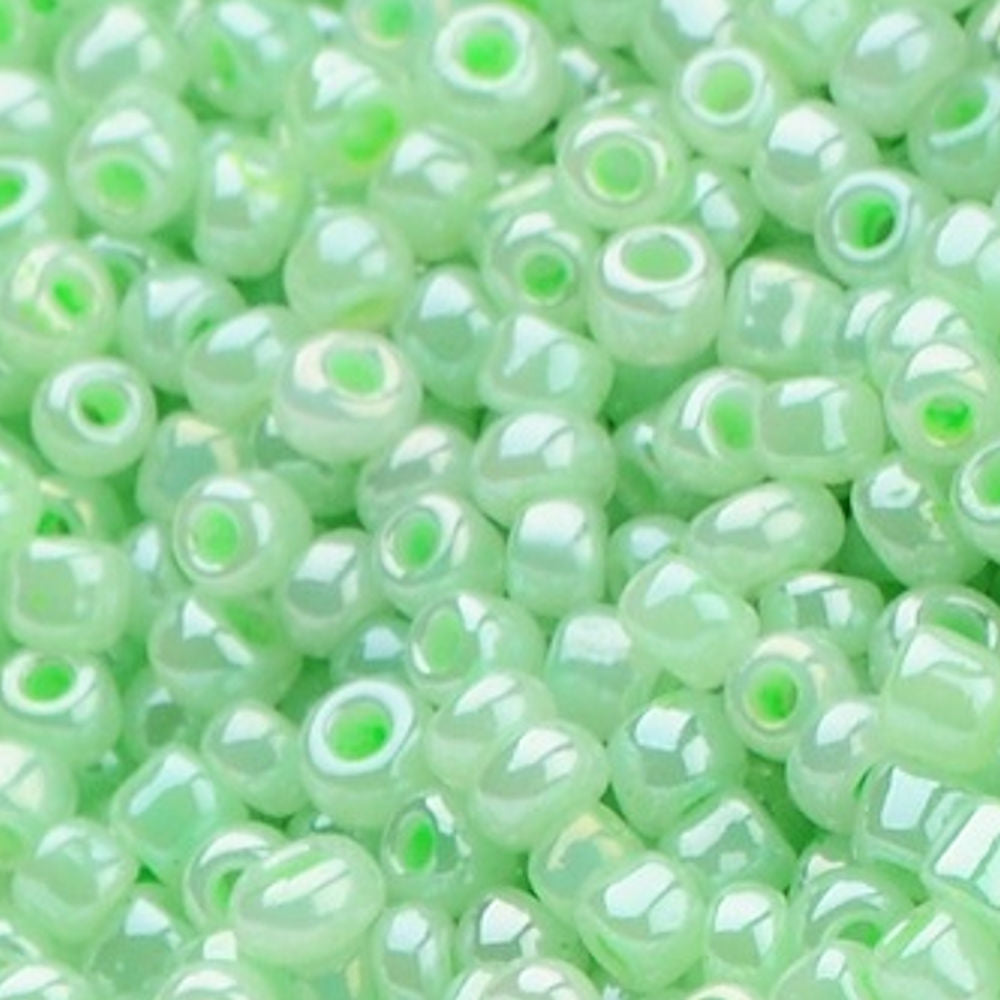 Light Green Glass Seed Beads 3mm, Ceylon, hole 1mm, 40gm approx 1000 beads, pearl lustre finish