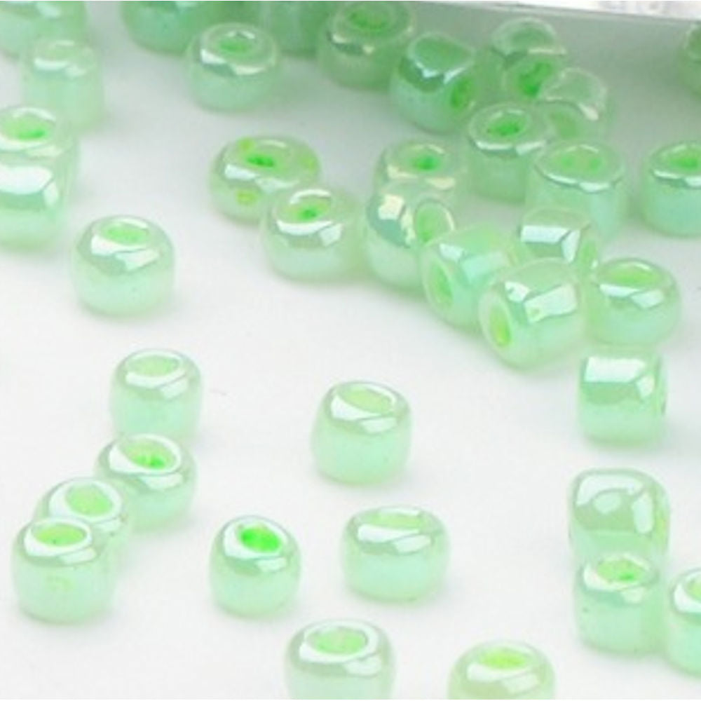Light Green Glass Seed Beads 3mm, Ceylon, hole 1mm, 40gm approx 1000 beads, pearl lustre finish