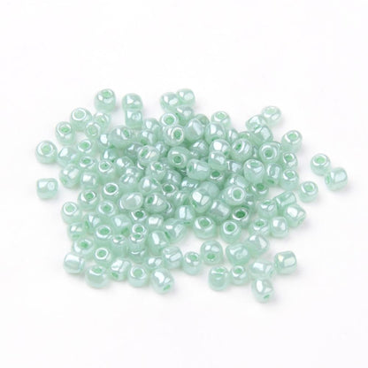 Aqua Green Glass Seed Beads 3mm, Ceylon, hole 1mm, 40gm approx 1000 beads, pearl lustre finish